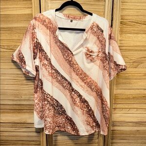 Temu Stylish Women's Top in Cream and Brown Swirls Size 5X